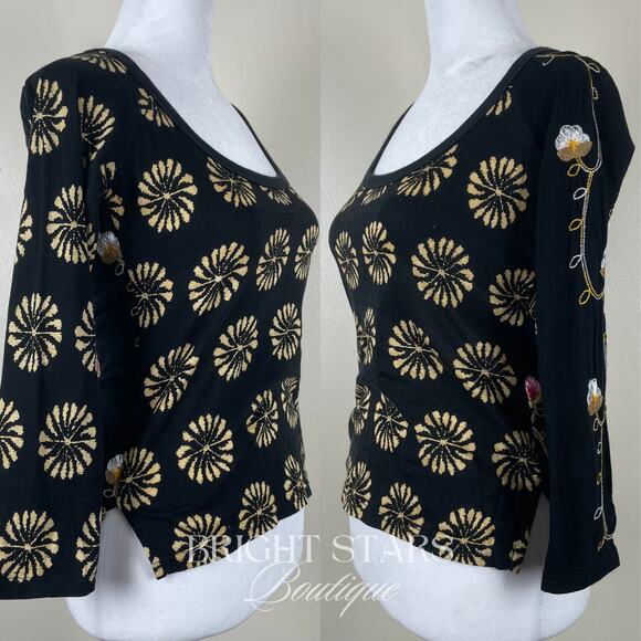 Rare Top ASO Lorelai Gilmore Girls 3/4 Sleeve Y2K Black Embroidered Vintage - Picture 7 of 11